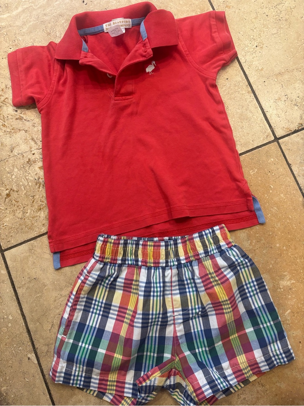 TBBC Polo Shirt (2T) with Multi-Color Plaid Shorts (3T)